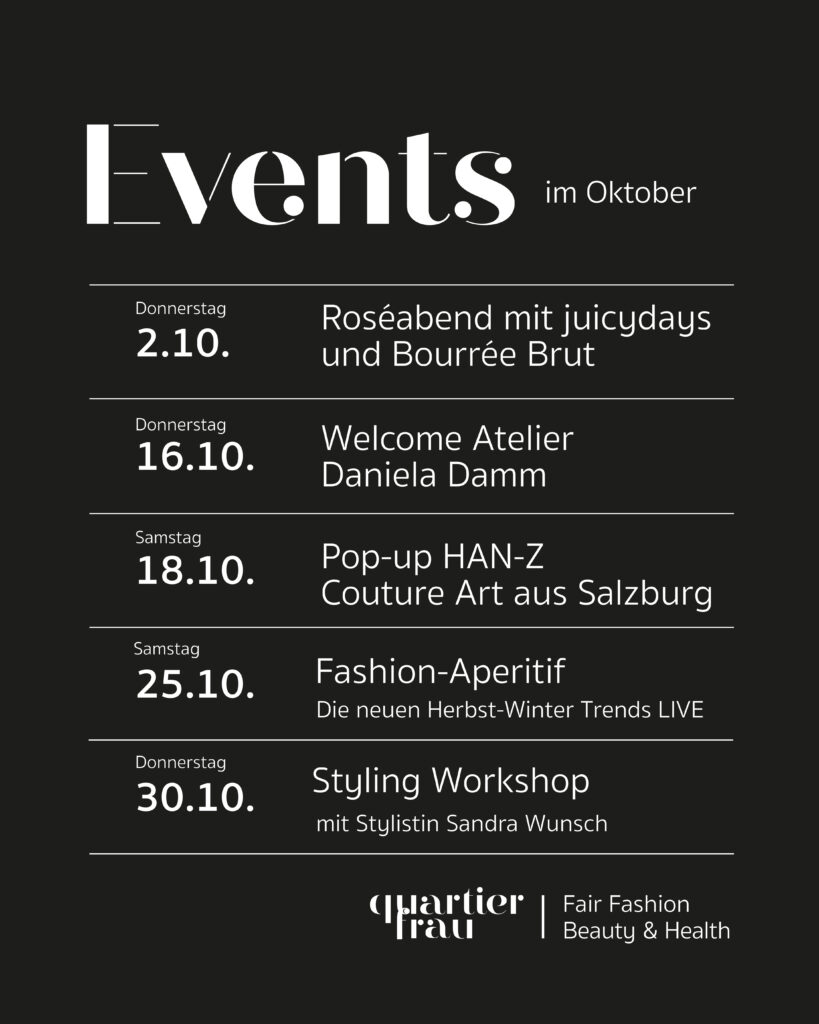Ein Plakat listet im Oktober stattfindende Mode- und Styling-Events auf.